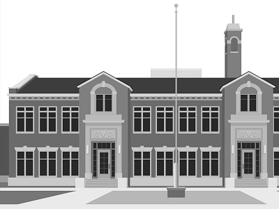 Historic School WIP architecture building door flagpole illustration school vector windows