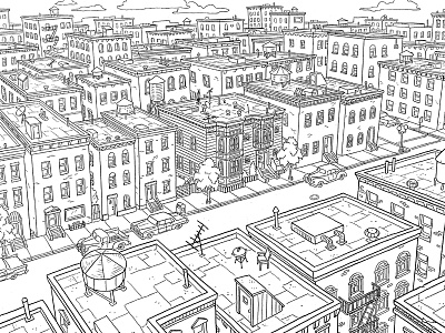 Hey Arnold! Backgrounds animation background buildings cars city hey arnold! layout nickelodeon pencil rooftops street