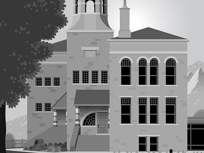 No School Like This Old School - WIP 2 architecture building door illustration mountains school tree vector windows