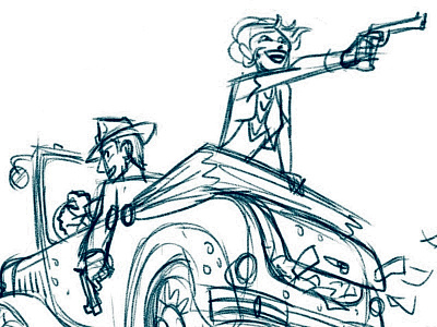 Bonnie & Clyde Sketch 1930s car couple crime guns illustration ipad outlaws sketch