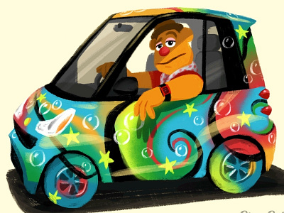 Fozzie's Natural Habitat bear car digital painting hippie illustration ipad muppet smart