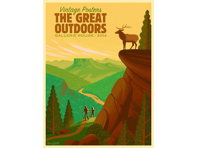 Great Outdoors: Finished Poster elk hikers illustration ipad landscape mountains nature painting rocks trees