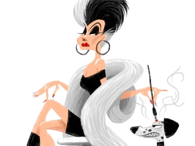 Cruella De Vil disney dog fashion illustration ipad painting smoking villain woman