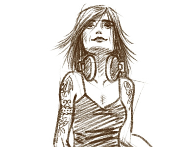 Rocker Chick girl illustration ipad rock sketch tattoo warmup woman