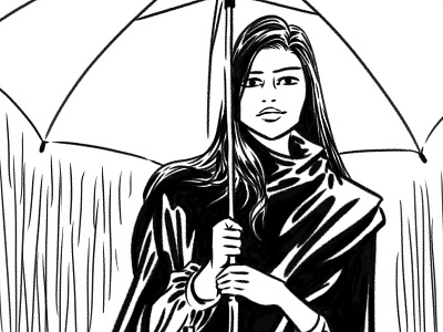Digital Inktober digital drawing girl illustration ink ipad rain umbrella