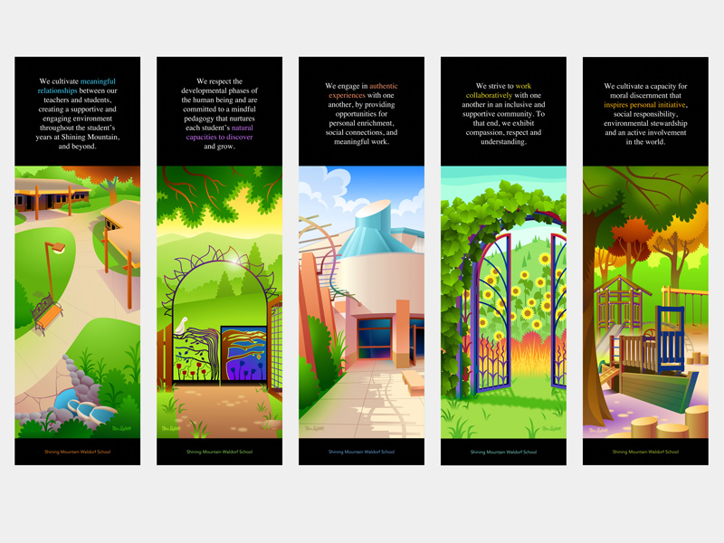 School Grounds Banners illustration vector sketch app architecture school garden trees playground gate
