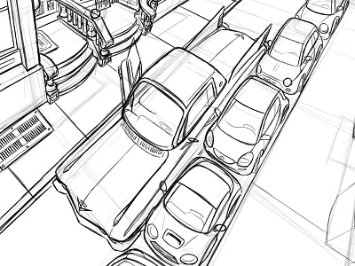 Cityscape WIP 02 architecture building cars city drawing illustration pencil photoshop