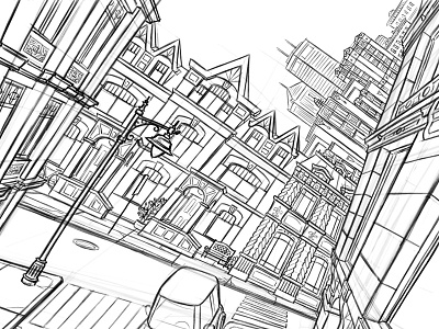 Cityscape WIP 05 architecture buildings city illustration perspective rough wip