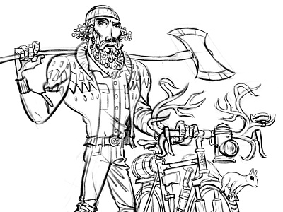 Lumberjack Cyclist Sketch antlers art axe bicycle character design drawing illustration sketch