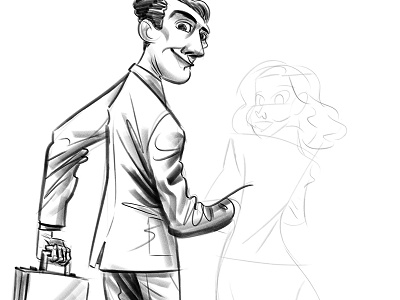 Couple Work in Progress cartooning character design digital drawing man pencil sketch suits woman