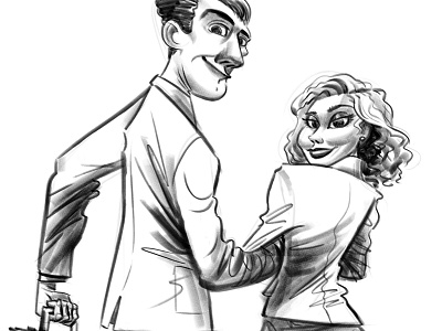 Couple Walking Away cartooning character design digital drawing man pencil sketch suits woman