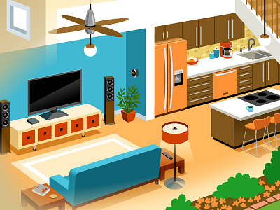 Modern House architecture furniture home house illustration interior kitchen vector