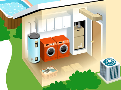 Modern Laundry Room air conditioner architecture home hot tub hot water heater house illustration interior laundry utility vector