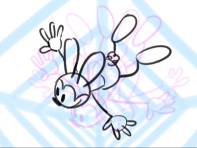 Oswald Animation animation character design rough disney falling onion skin rabbit