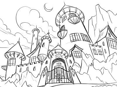 Castle Background Design animation background castle clouds drawing gate pencil perspective storyboard