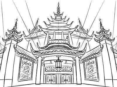 Japanese Theater Background Design animation background drawing hollywood pagoda pencil perspective storyboard theater