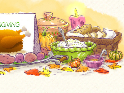 Thanksgiving Dinner in Color design drawing food illustration watercolor web