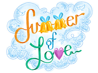 Summer of Love bells birds decoration drawing hand lettering heart love summer typography