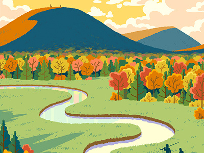 Autumn! autumn design fall illustration mountains poster stream trees
