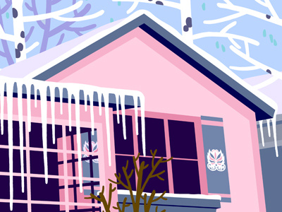 Pink House in Winter design home portraiture illustration poster