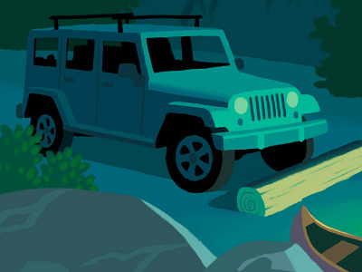 Good Night, Jeep canoe illustration ipad jeep landscape log night outdoors rocks wrangler