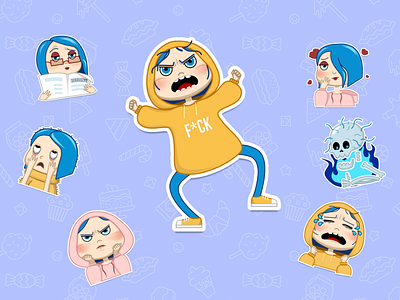 Blue's Emotions app cartoon design graphic design illustration pretty girl sticker stickerpack stickers sweety telegram whatsapp