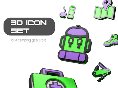 Camping Gear Store Icon set