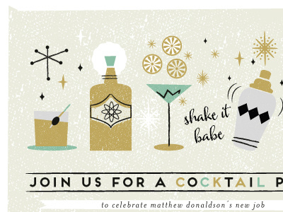 Shake It Babe cocktail invitation mid century