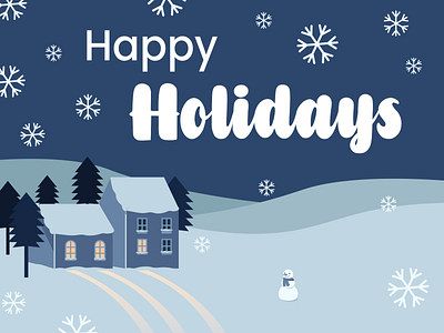 Two Houses and a Happy Holiday christmas happy holidays illustration snow winter