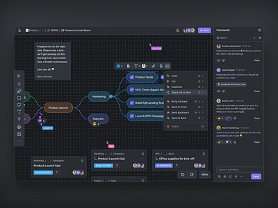 ClickUp Whiteboards brainstorming collaboration comments darkmode mindmap notes product design whiteboards