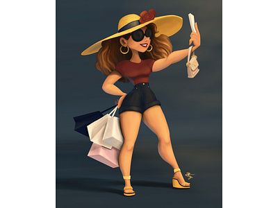 Shopping vacation character character drawing color palette digital drawing girl shopping illustration lighting photoshop self confident selfie girl taking selfie wacom cintiq 16