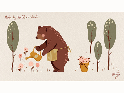 Cute Bear - Made by Lisa Glanz Tutorial character painting cute bear digital painting illustration postcard tutorial vintage wacom cintiq