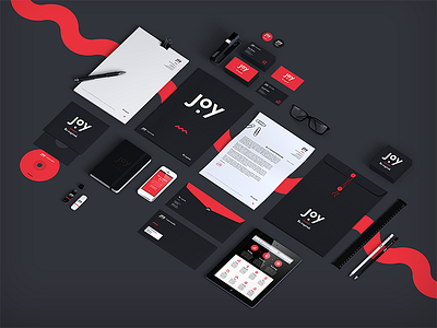 Joy Intermedia - Rebranding black business cards envelope intermedia joy logo rebranding red stationery