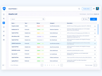 Assets Module adobexd design erp figma flat illustration photoshop platform site system ui ux web