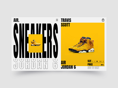 Travis Scott Air Jordan 6 Yellow air design minimal shoes shop sneakers travis scott typography ui ux vector web webdesign website yellow