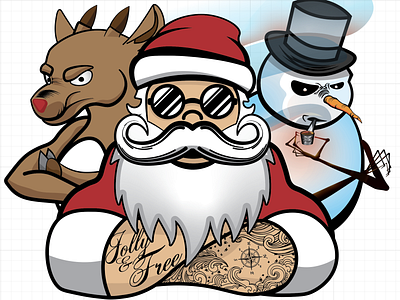 Santa's Crew character art character concept christmas design festive frosty holiday illustrator cc ink inked line art reindeer rudolf santa snowman