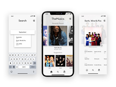 Music app discovery experience app gray inspire light mobile music prototype search song uidesign ux