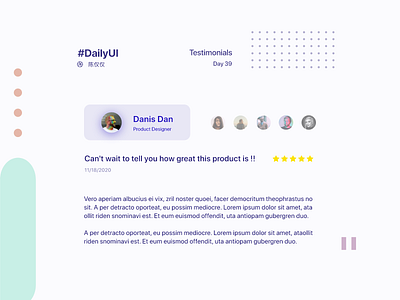 DailyUI Day39-Testimonials 100daychallenge 100days app app design comment costumer daily 100 challenge dailyui dayliui design introduction mobile review testimonial testimonials ui ux web web design