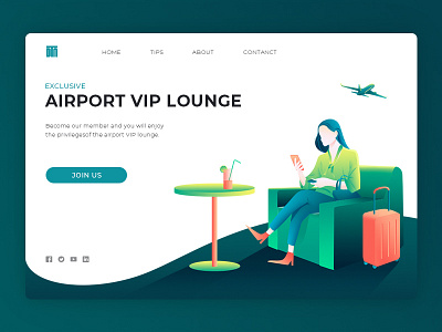 Airport VIP lounge design illustration ui web