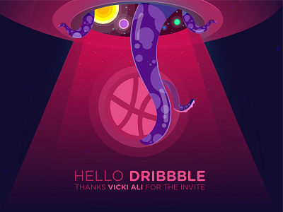 Hello Dribbble ! alien first shot graphic design hello dribbble space vector
