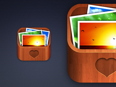iOS App icon for TreasureBox app box brown design icon icons ios iphone logo photos realistic texture treasure wood