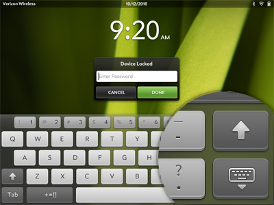 WebOS Keyboard buttons green keyboard keys letters lock palm screen shift tablet webos