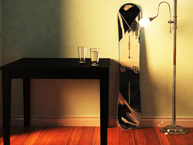 quick living room render 3d vray photorealistic snowboard