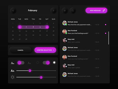 Experimenting with Neumorphism and UI elements dark design elements experiment interaction design interface neon neumorphism purple ui ux