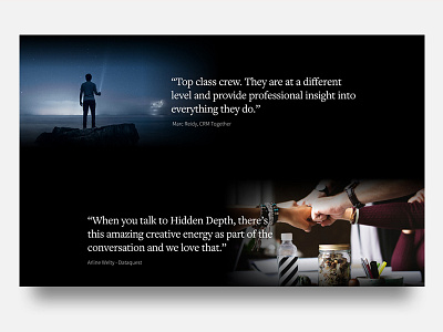 Testimonials - Hidden Depth adobexd agency black dark quote studio testimonials ui web deign