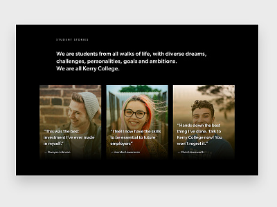 Student stories college education education website students testimonials ui web design