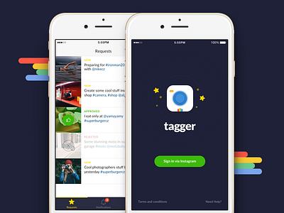 Tagger screens app instagram ios launch screen photo request tagger