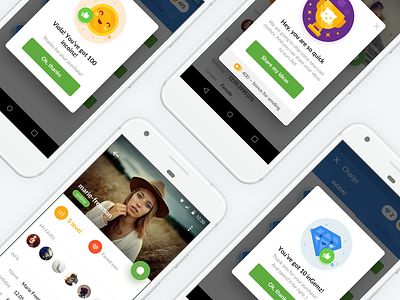 Inchats Screens app chat cup gamification gems material messenger mobile popup profile ui ux