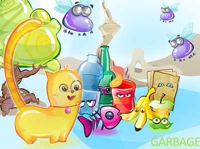GARBAGEGAME cat design game art garbage illustration jelly tehran vector تهران