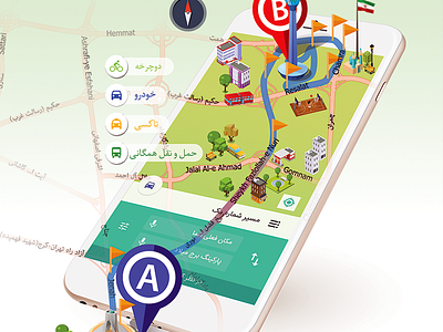 Map App city illustration navigator app tehran